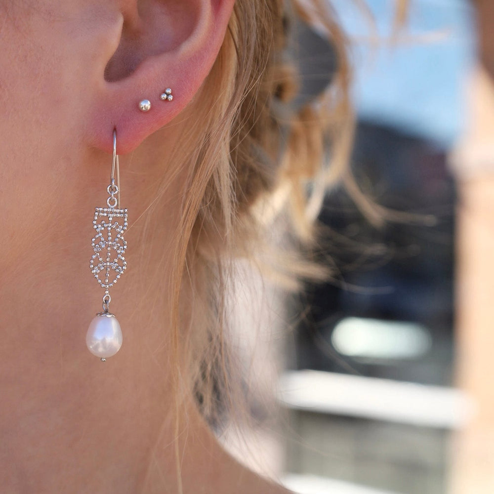 EAR Sterling Lace Drop with Pearl Earrings