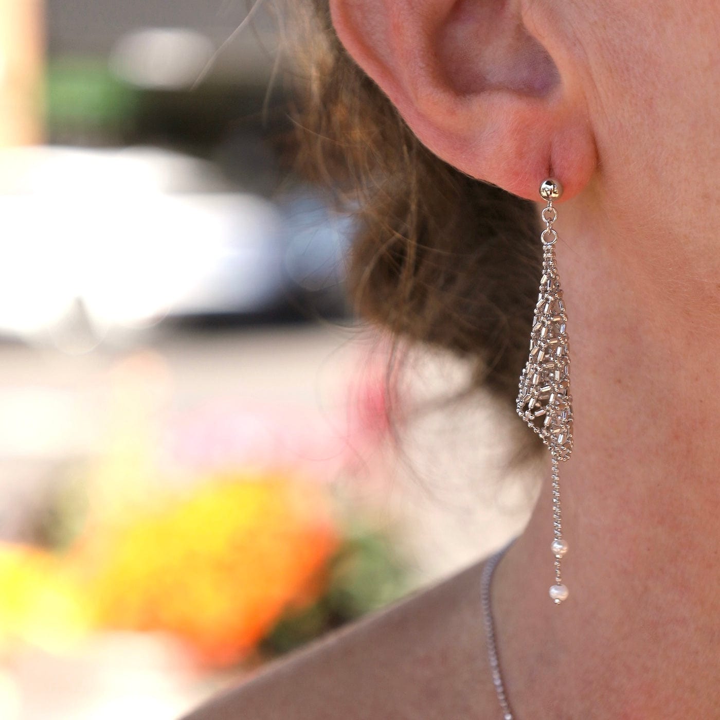 EAR Sterling Lace Lantern with Dangling Pearl Earrings