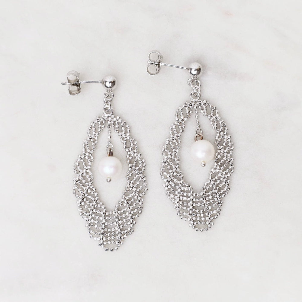 EAR Sterling Lace Oval with  Pearl Earrings