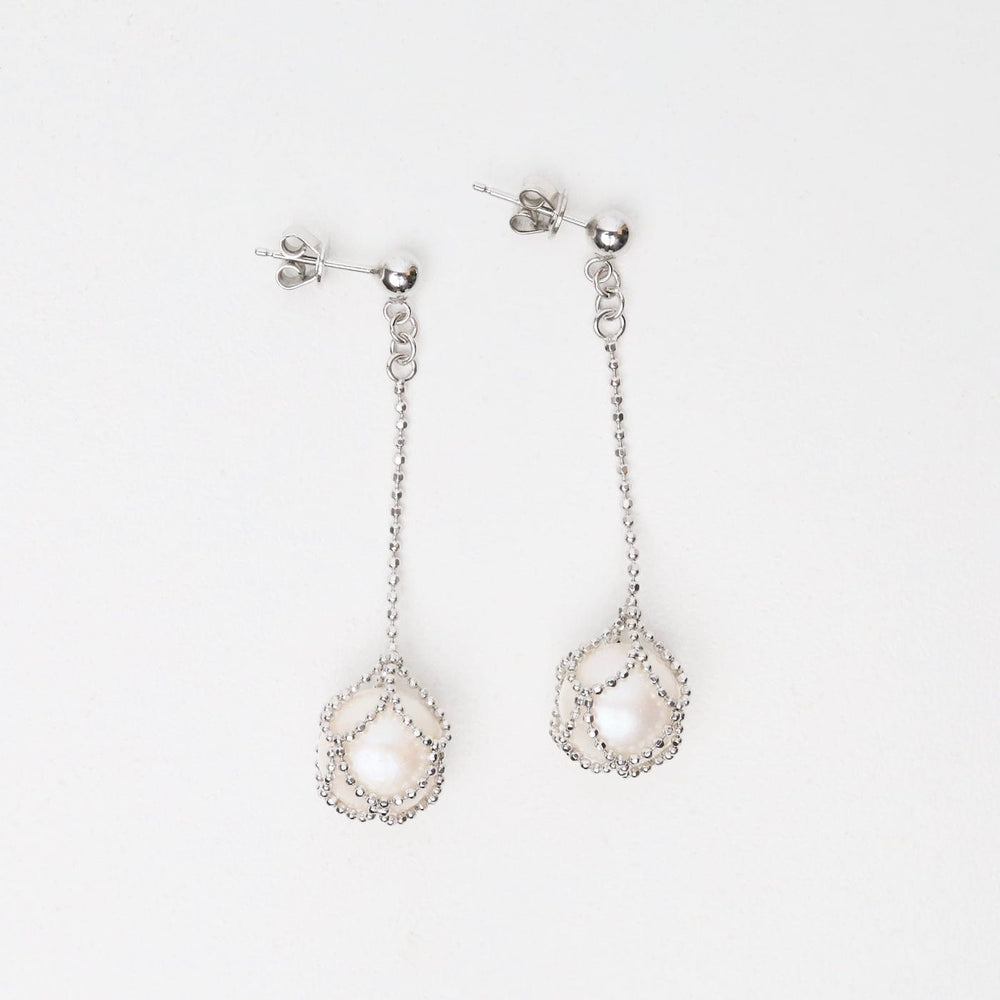 EAR Sterling Long Chain with Captured Pearl Drop Earrings