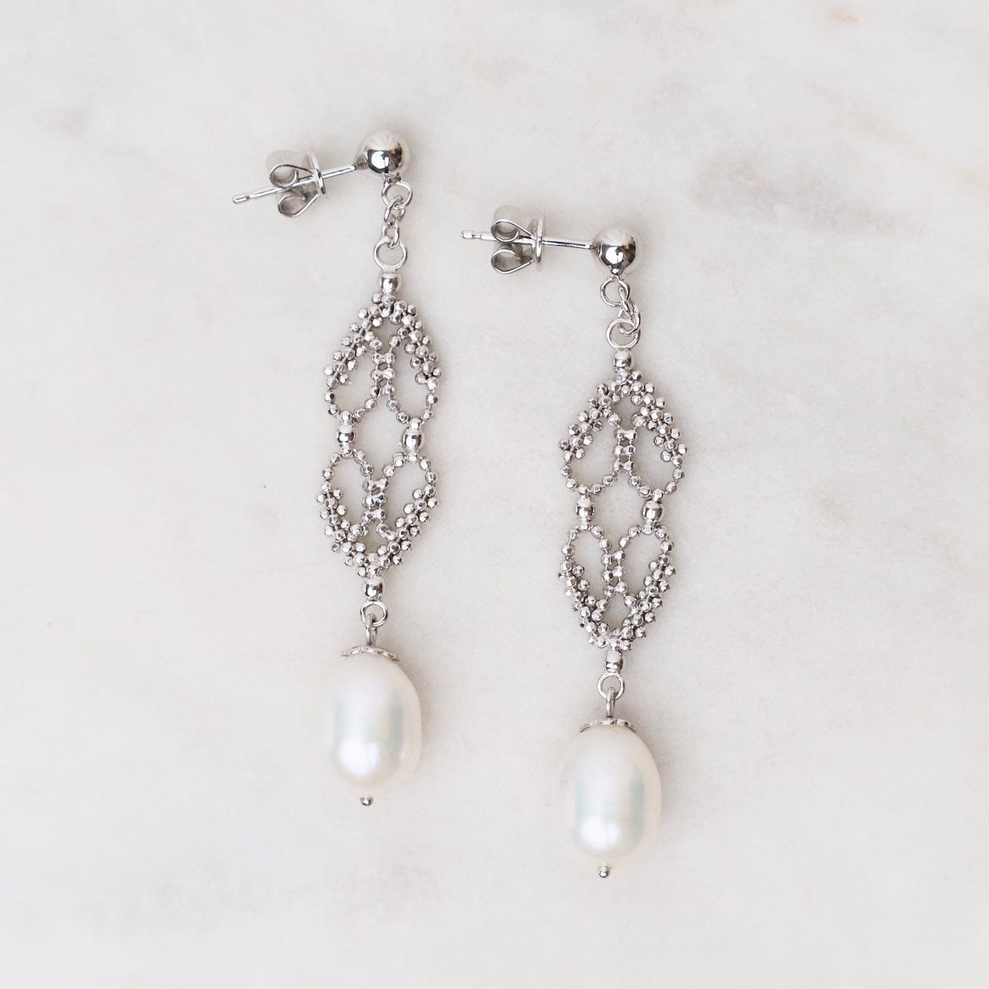 EAR Sterling Open Link Drop with Pearl Earrings