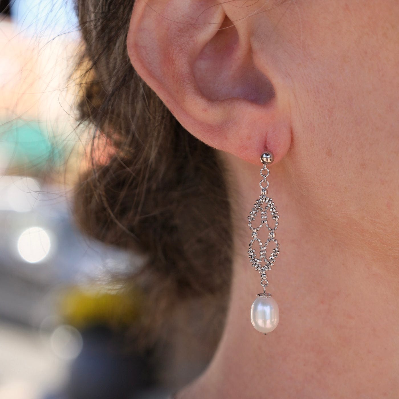 EAR Sterling Open Link Drop with Pearl Earrings