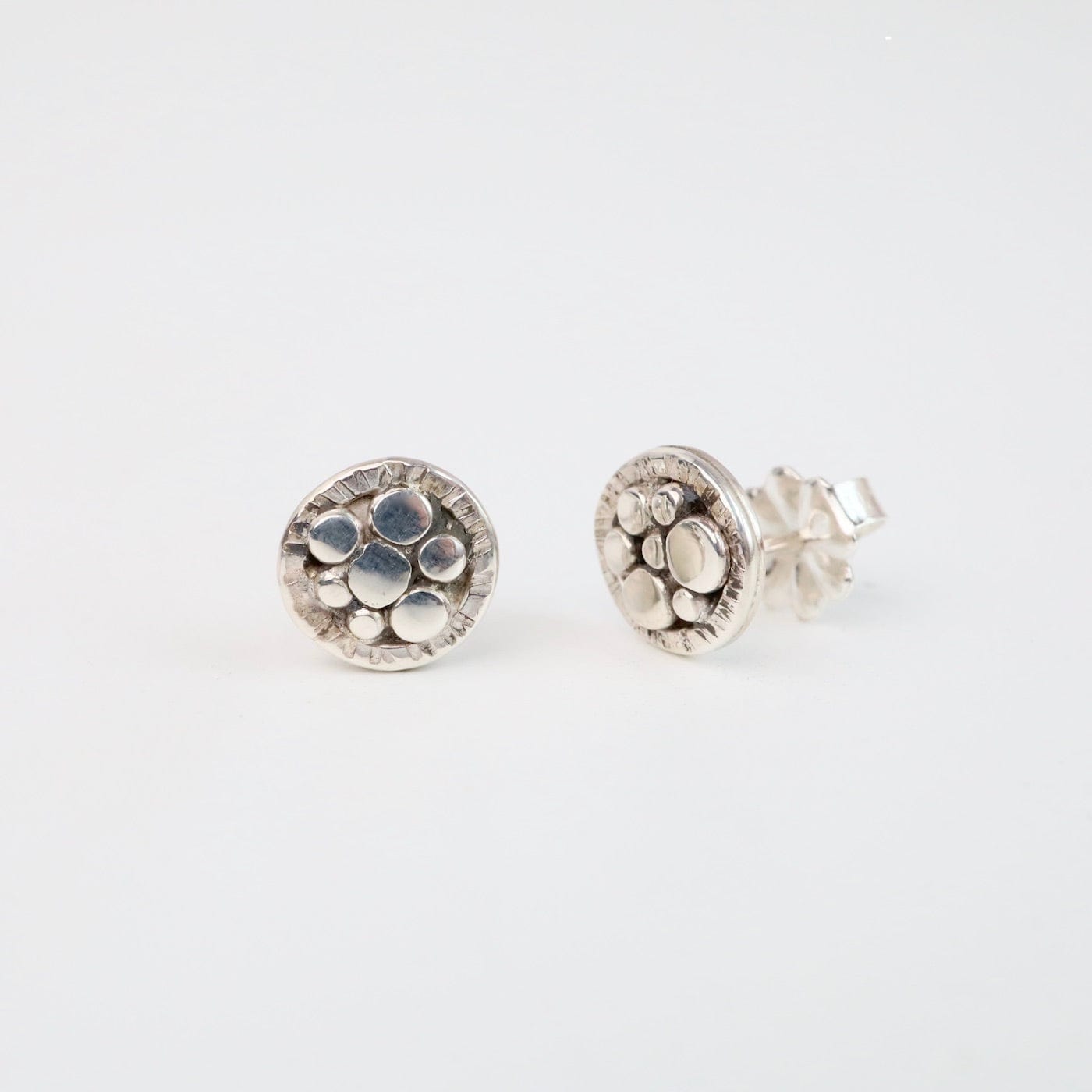 EAR Sterling Post Earrings with Textured Lines & Flat Balls