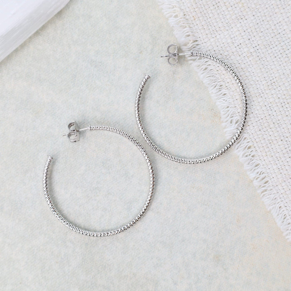 EAR Sterling Silver 1 3/4" Sparkle Hoop Earrings