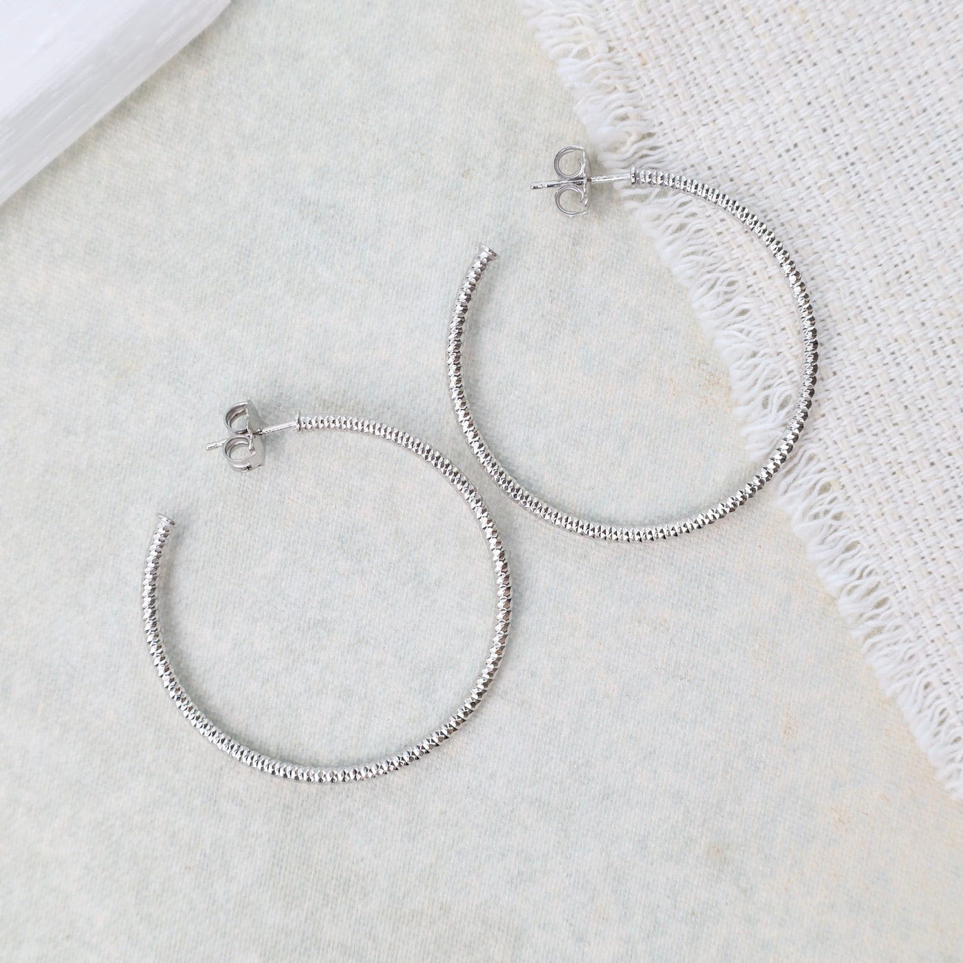 EAR Sterling Silver 1 3/4" Sparkle Hoop Earrings