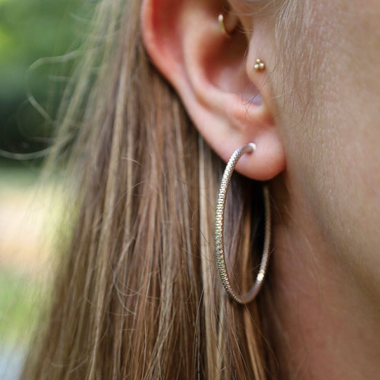 EAR Sterling Silver 1 3/4" Sparkle Hoop Earrings