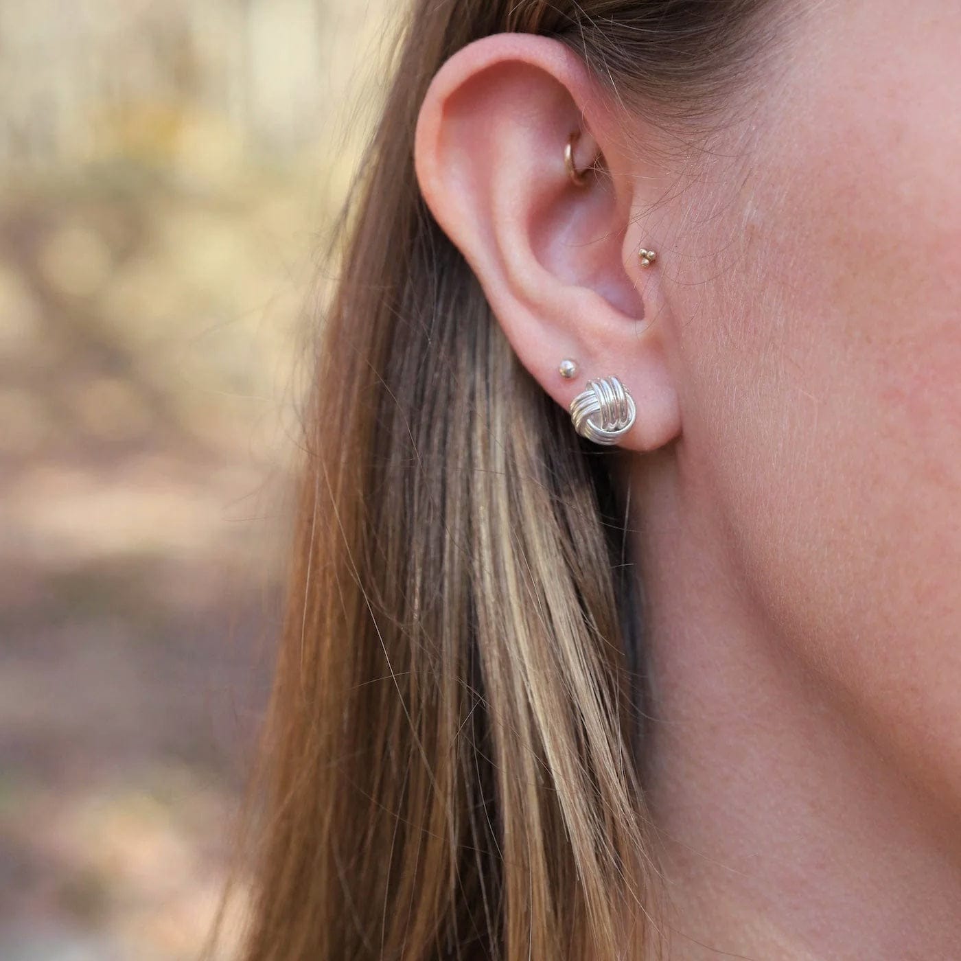 EAR Sterling Silver 10mm Three Strand Knot Earrings