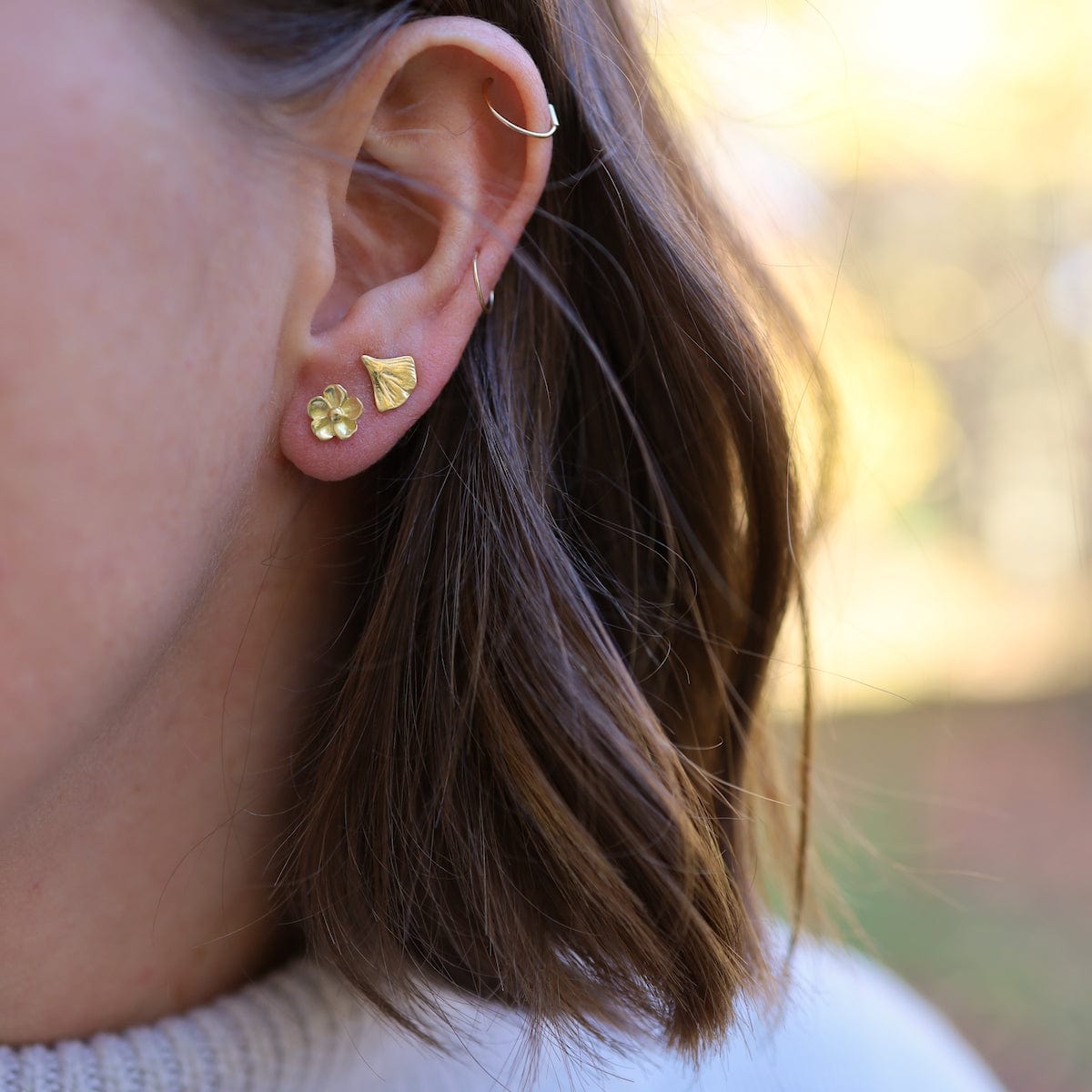 EAR Sterling Silver & 18K Gold Flower Stud