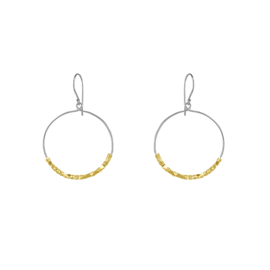 EAR Sterling Silver & 18k Gold Nugget Round Dangle Earrings
