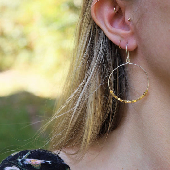 EAR Sterling Silver & 18k Gold Nugget Round Dangle Earrings