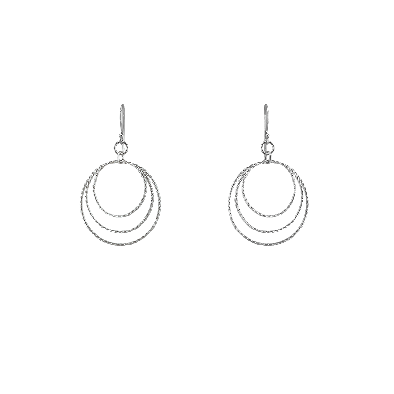 EAR Sterling Silver 3 Ring Dangle Earrings