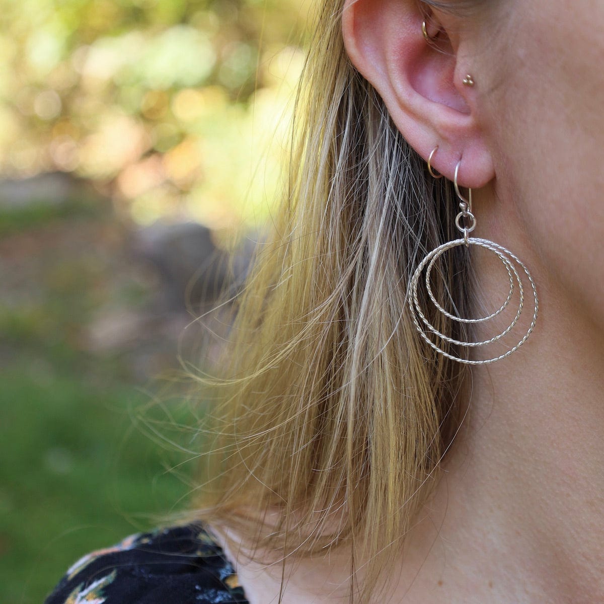 EAR Sterling Silver 3 Ring Dangle Earrings