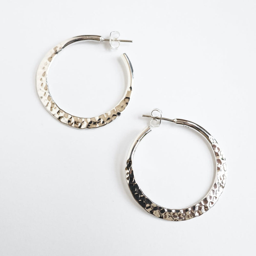 EAR Sterling Silver 35mm Hammered Hoop