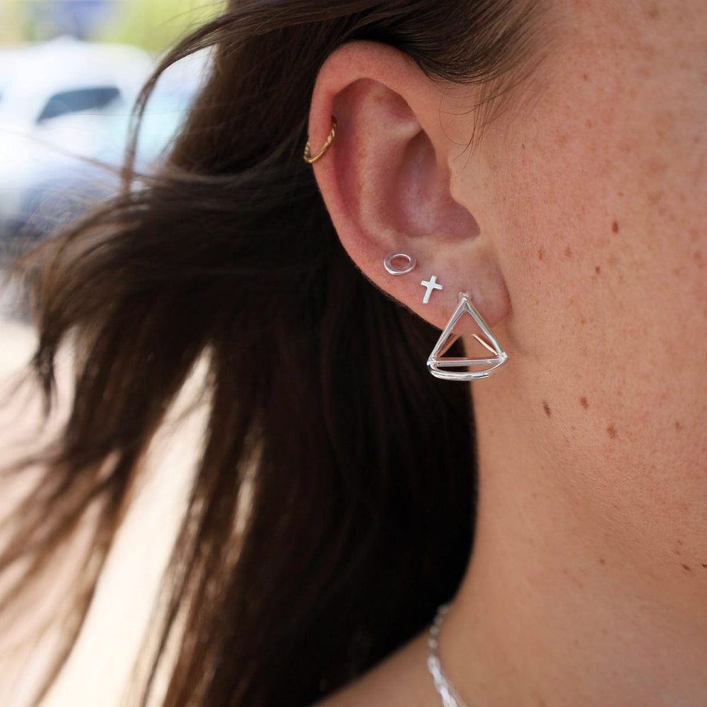 EAR Sterling Silver 3D Triangle Earrings