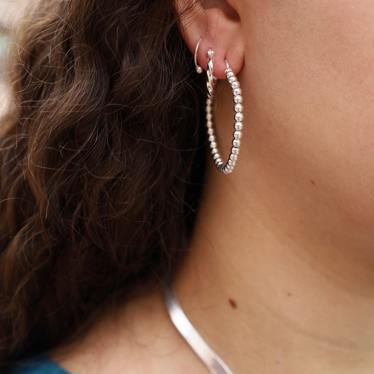 EAR Sterling Silver 40mm Dot Hoops
