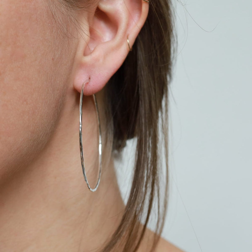 EAR Sterling Silver 55mm Thin Hammered Hoop