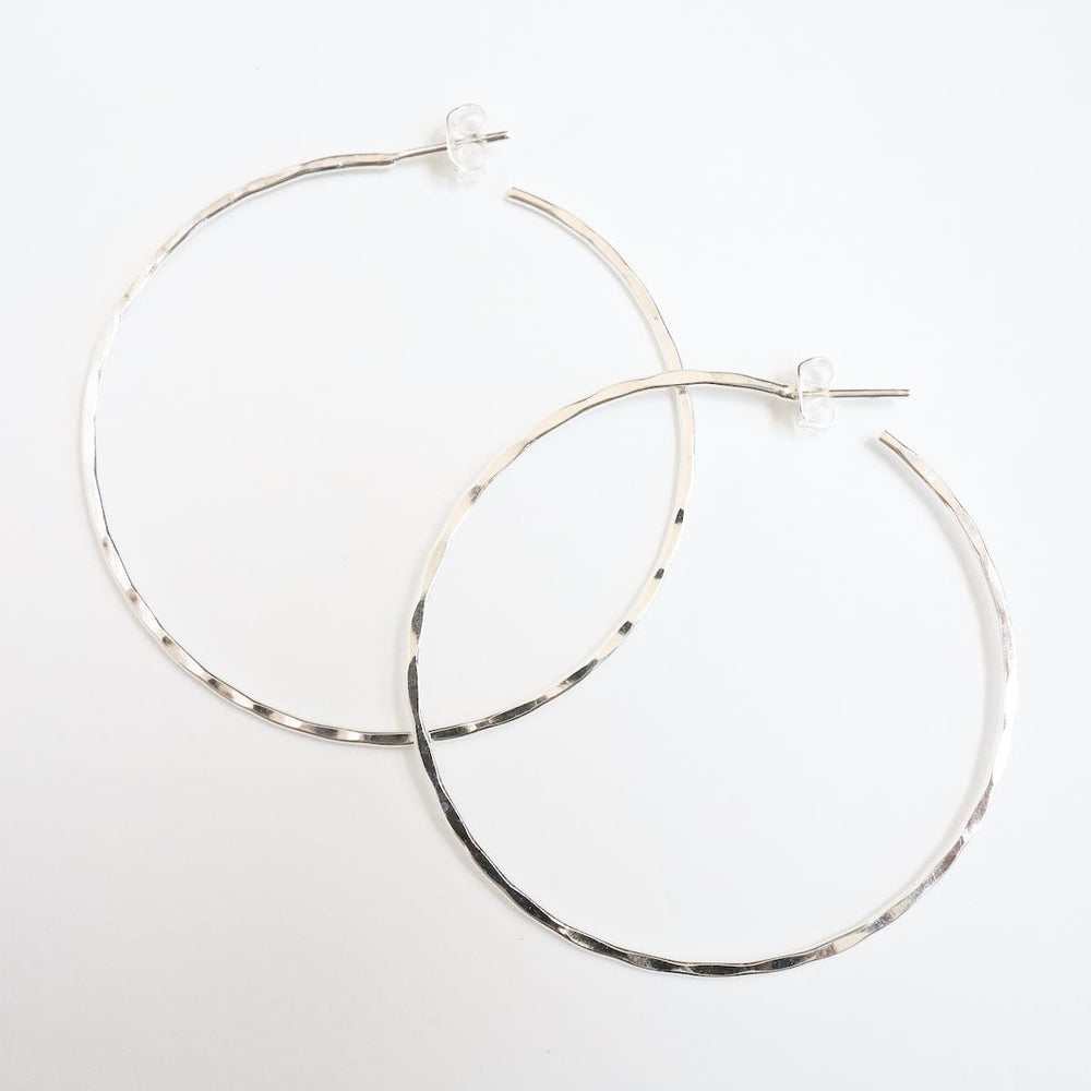 EAR Sterling Silver 55mm Thin Hammered Hoop