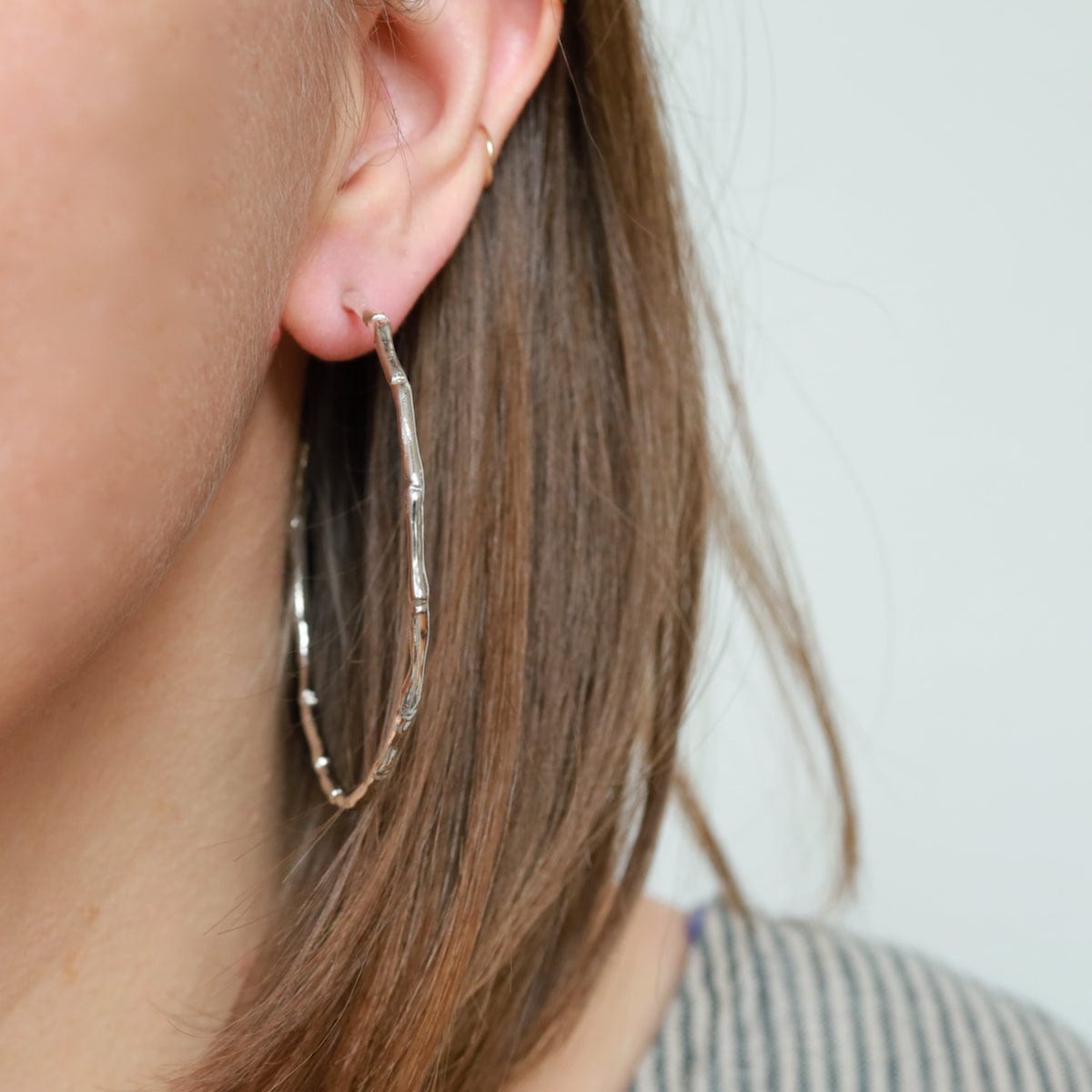 EAR Sterling Silver 60mm Bamboo Hoop