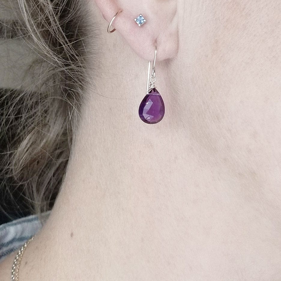 EAR Sterling Silver and Amethyst Drop Earring