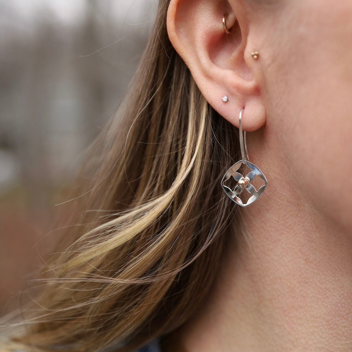 EAR Sterling Silver and Gold Ball Pointelle Earrings