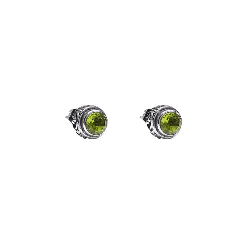 EAR Sterling Silver Bali Stud with Peridot