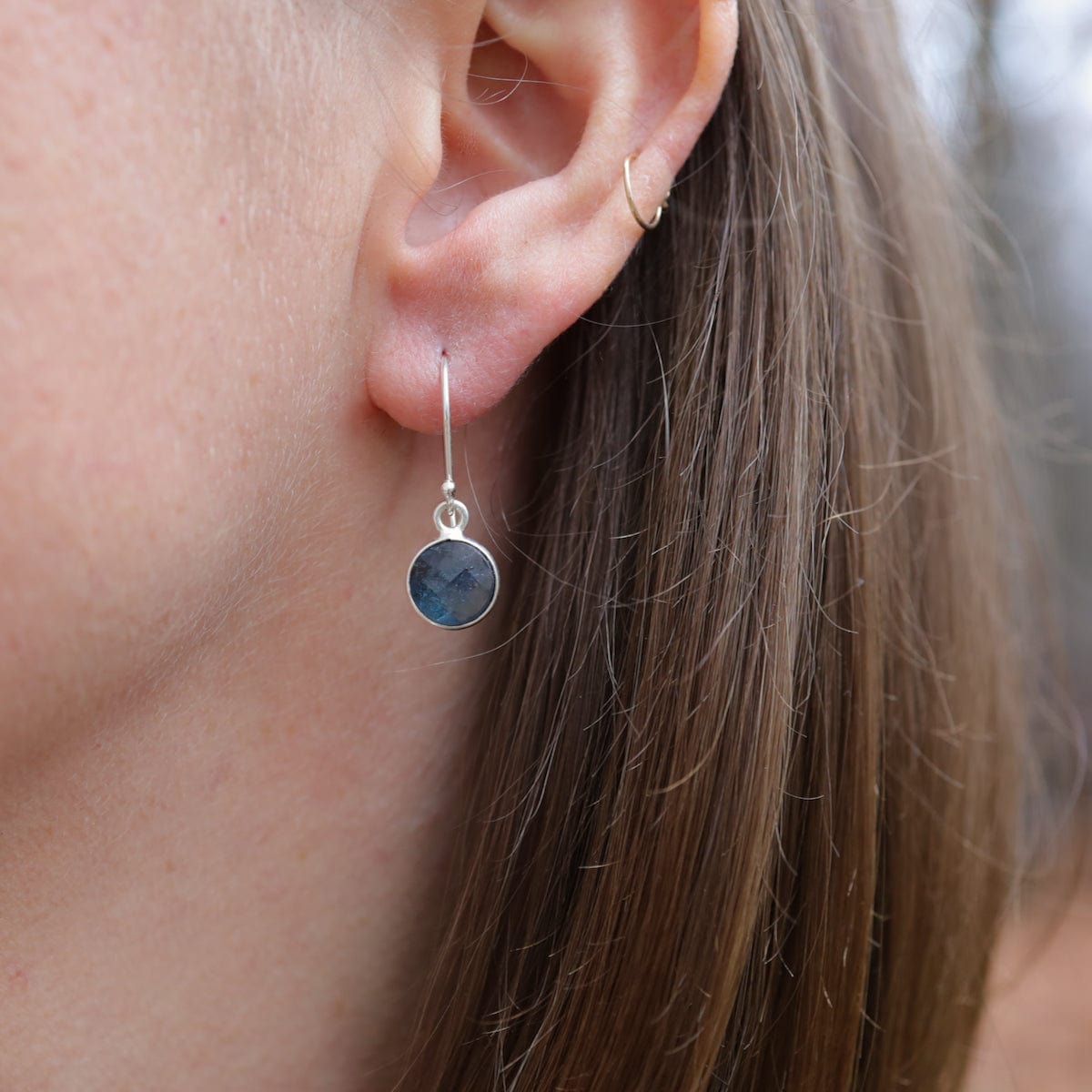 EAR Sterling Silver Bezel Indigo Kyantite Drops