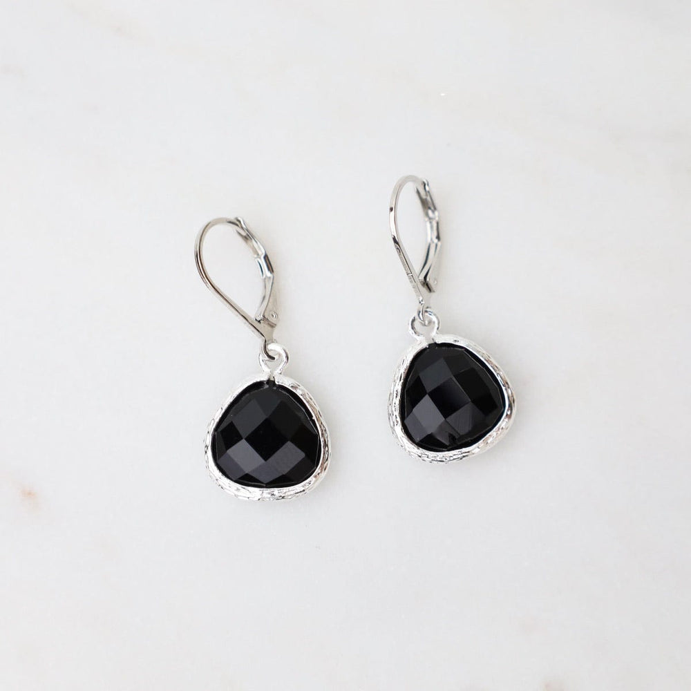 EAR Sterling Silver Black Crystal Lever Back Earrings