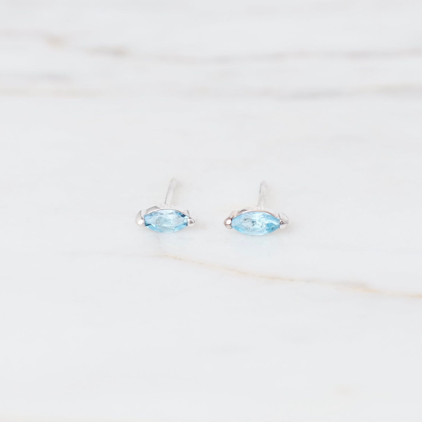 EAR Sterling Silver Blue Topaz Marquise Studs