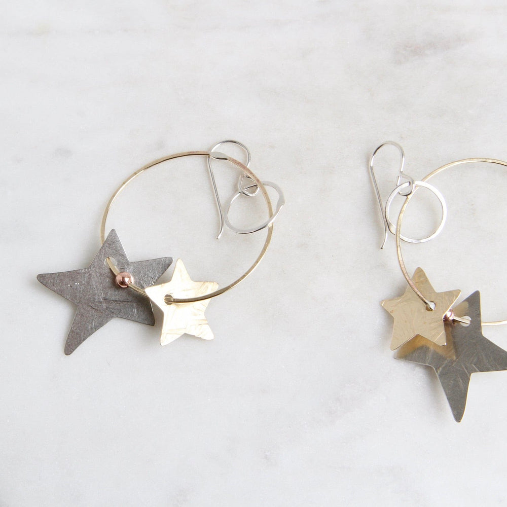 
                  
                    EAR Sterling Silver & Brass Double Star Loopy Earrings
                  
                