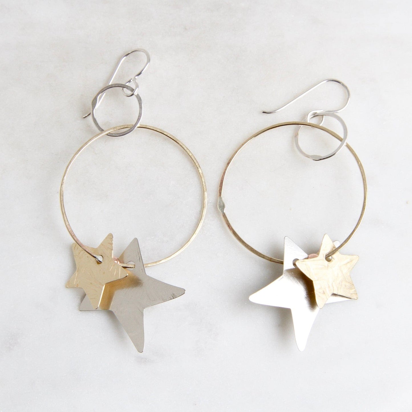 EAR Sterling Silver & Brass Double Star Loopy Earrings