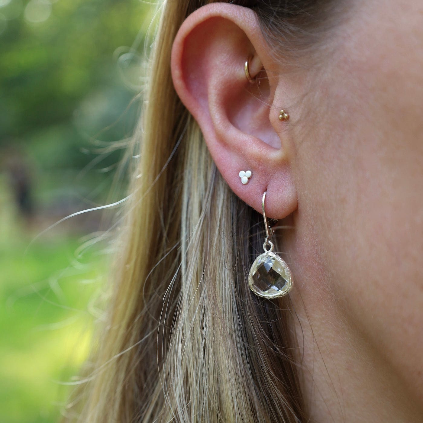 EAR Sterling Silver Clear Crystal Lever Back Earrings