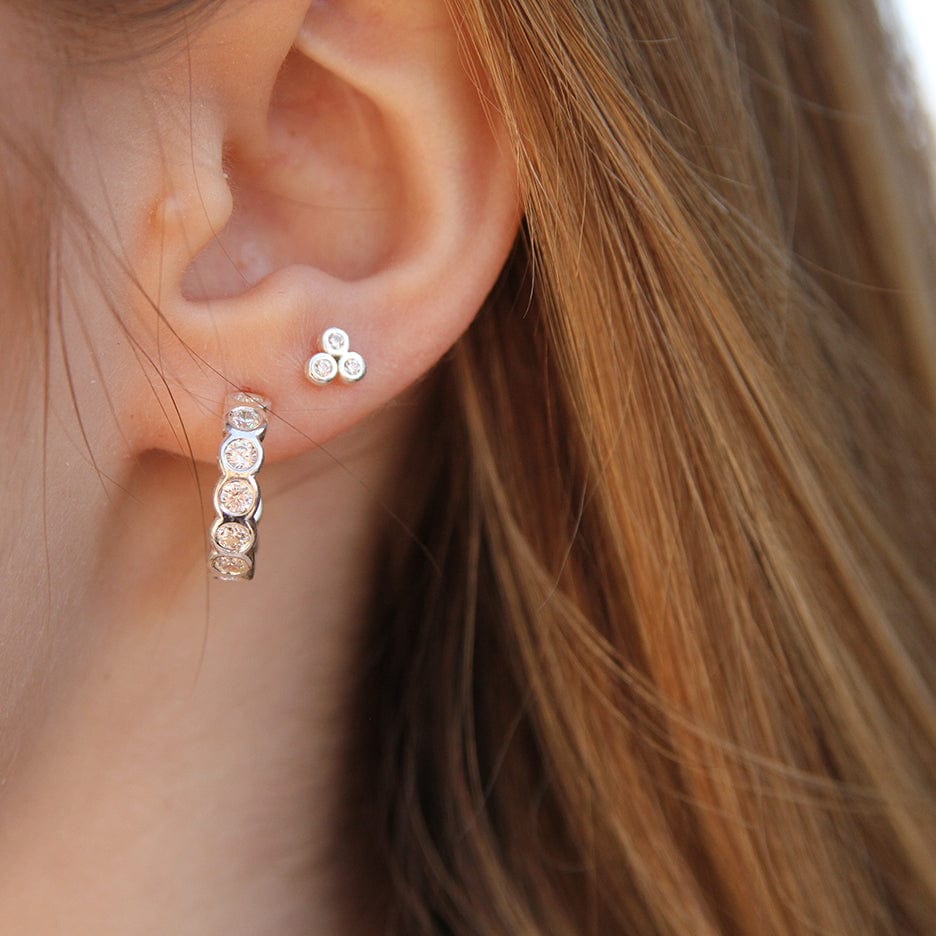 EAR Sterling Silver Cluster Of Bezel CZ's