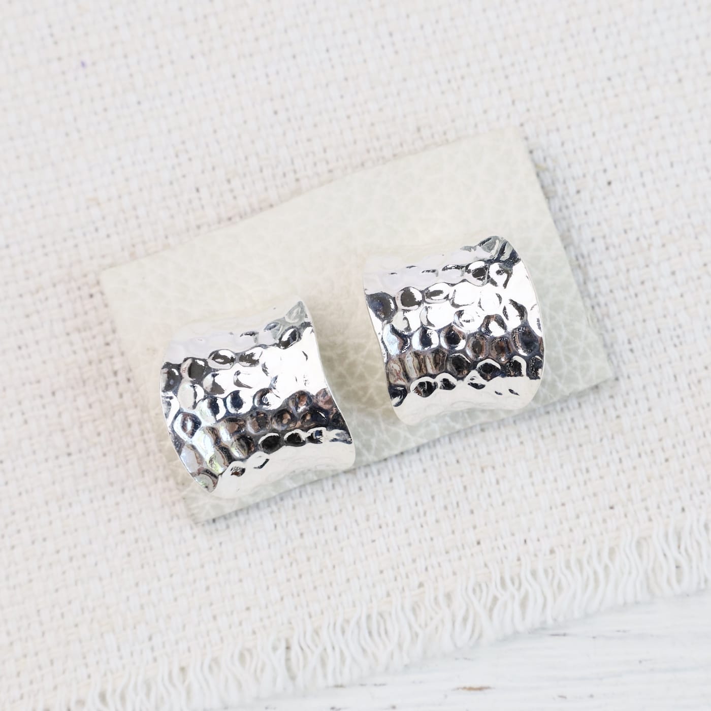 EAR Sterling Silver Concave Hammered Shield Hoops