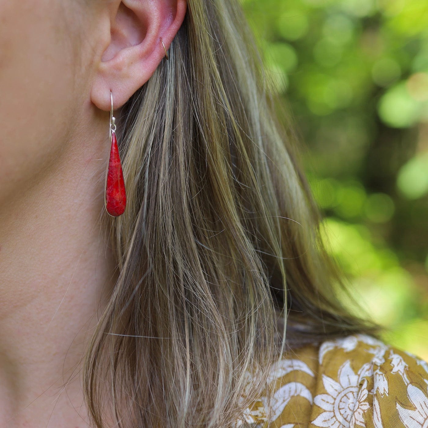 Sterling Silver Coral Drop Earring