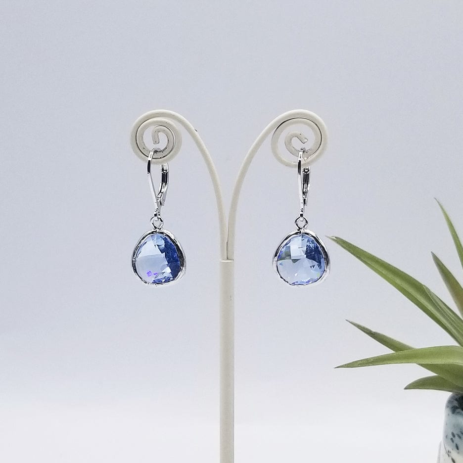 EAR Sterling Silver Cornflower Blue Crystal Lever Back Earrings