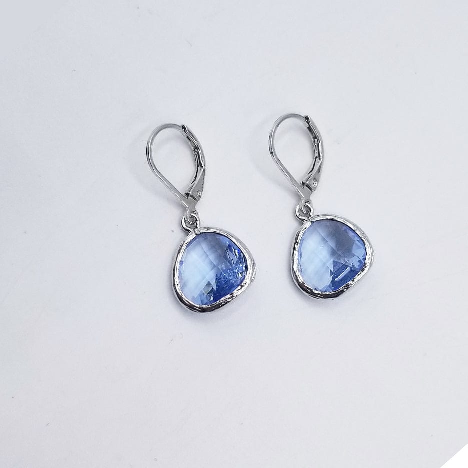 EAR Sterling Silver Cornflower Blue Crystal Lever Back Earrings