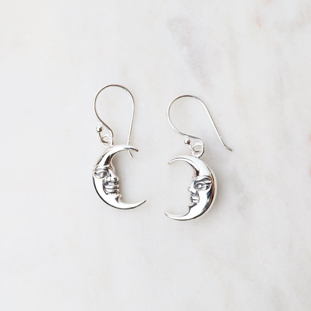 Wolf On Crescent Moon Earrings Sterling Silver - Northlord
