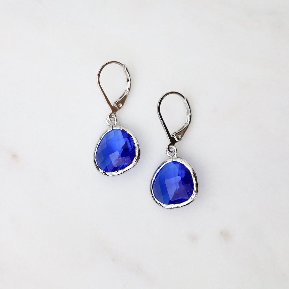 EAR Sterling Silver Crystal Lever Back Earrings - Cobalt