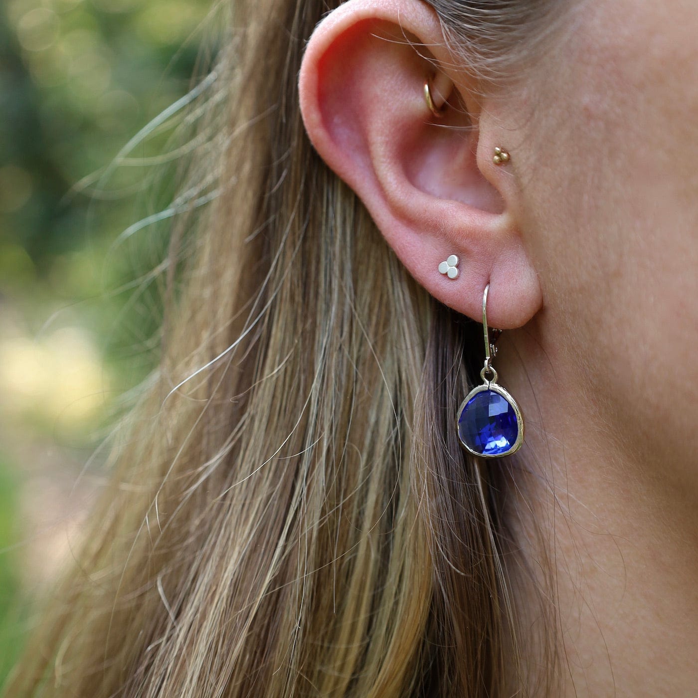 EAR Sterling Silver Crystal Lever Back Earrings - Cobalt