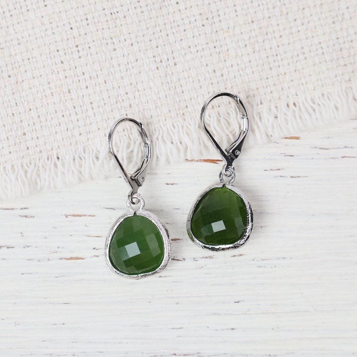 EAR Sterling Silver Crystal Lever Back Earrings - Sage