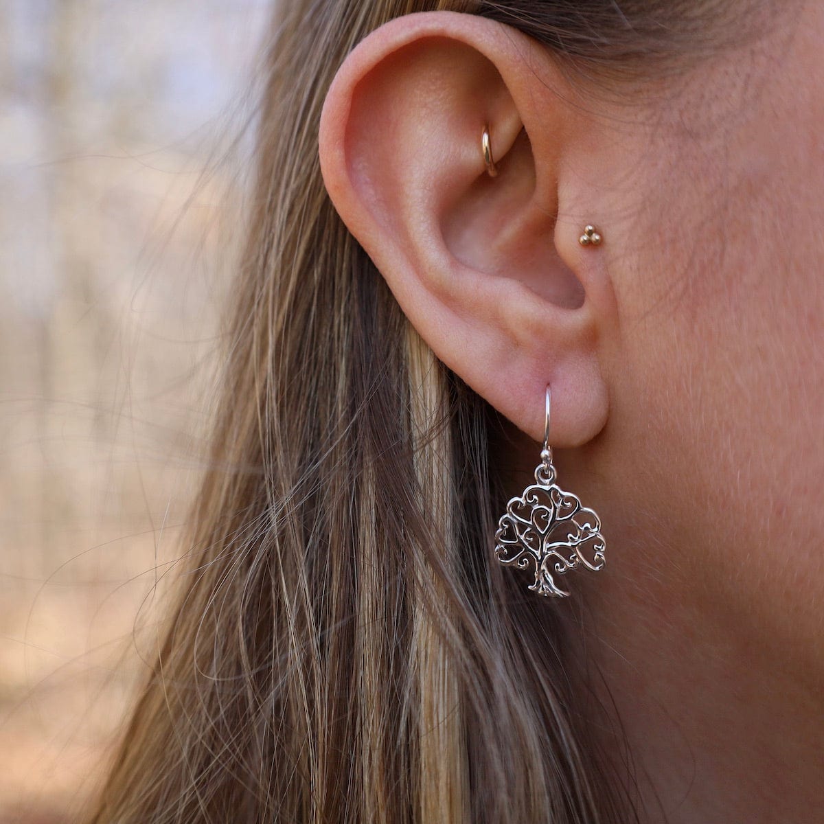 EAR Sterling Silver Cut Out Heart Tree Earrings