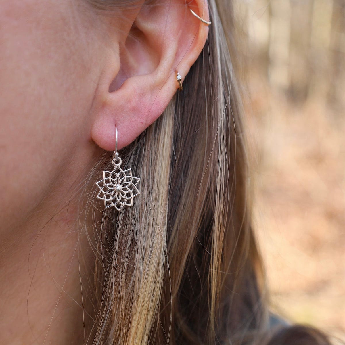 EAR Sterling Silver Cut Out Lotus Bloom Earrings