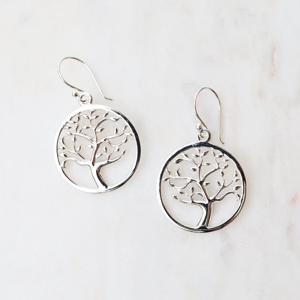 EAR Sterling Silver Cut Out Tree in Circle Earrings