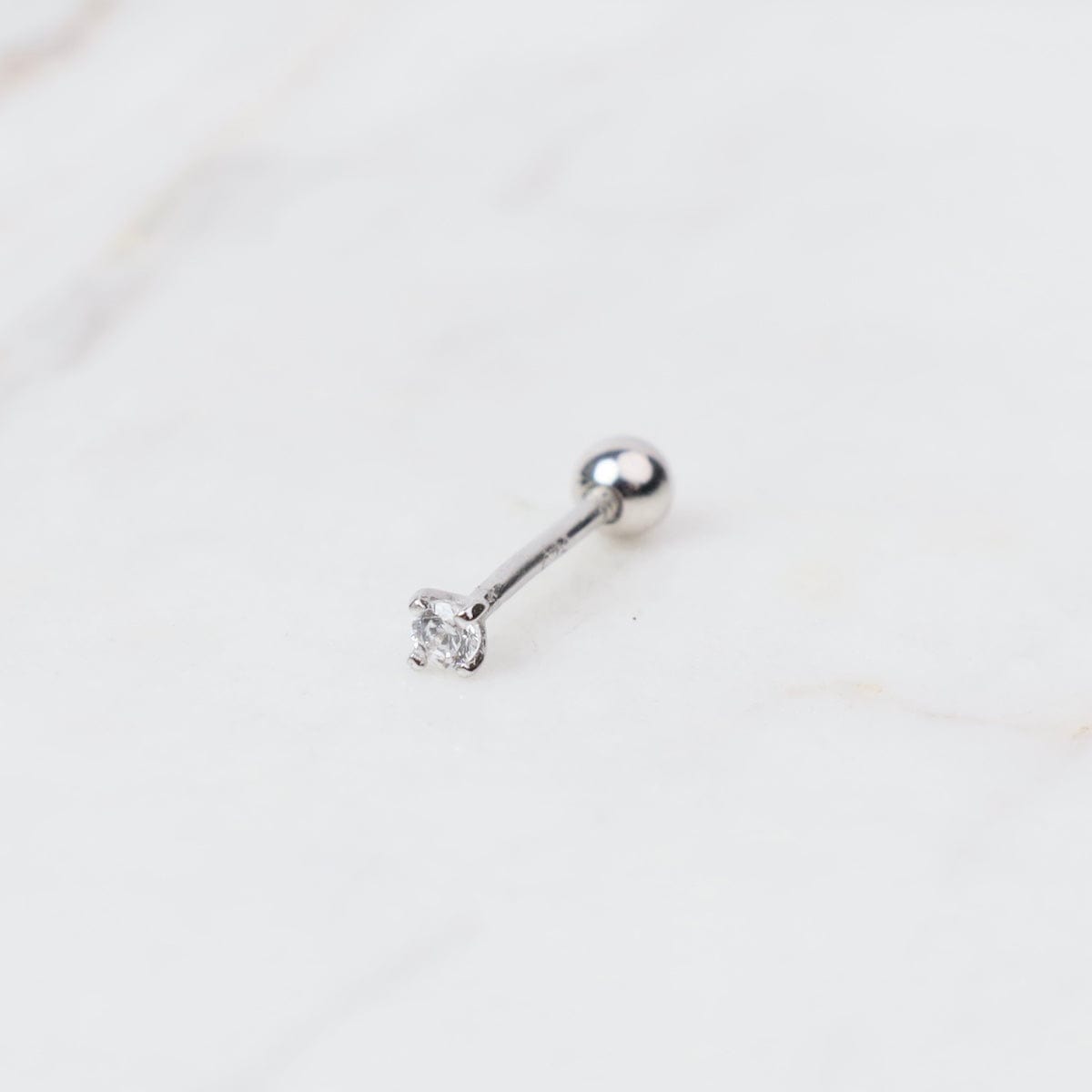 EAR Sterling Silver CZ 1.5mm Round Barbell Single Stud Earring