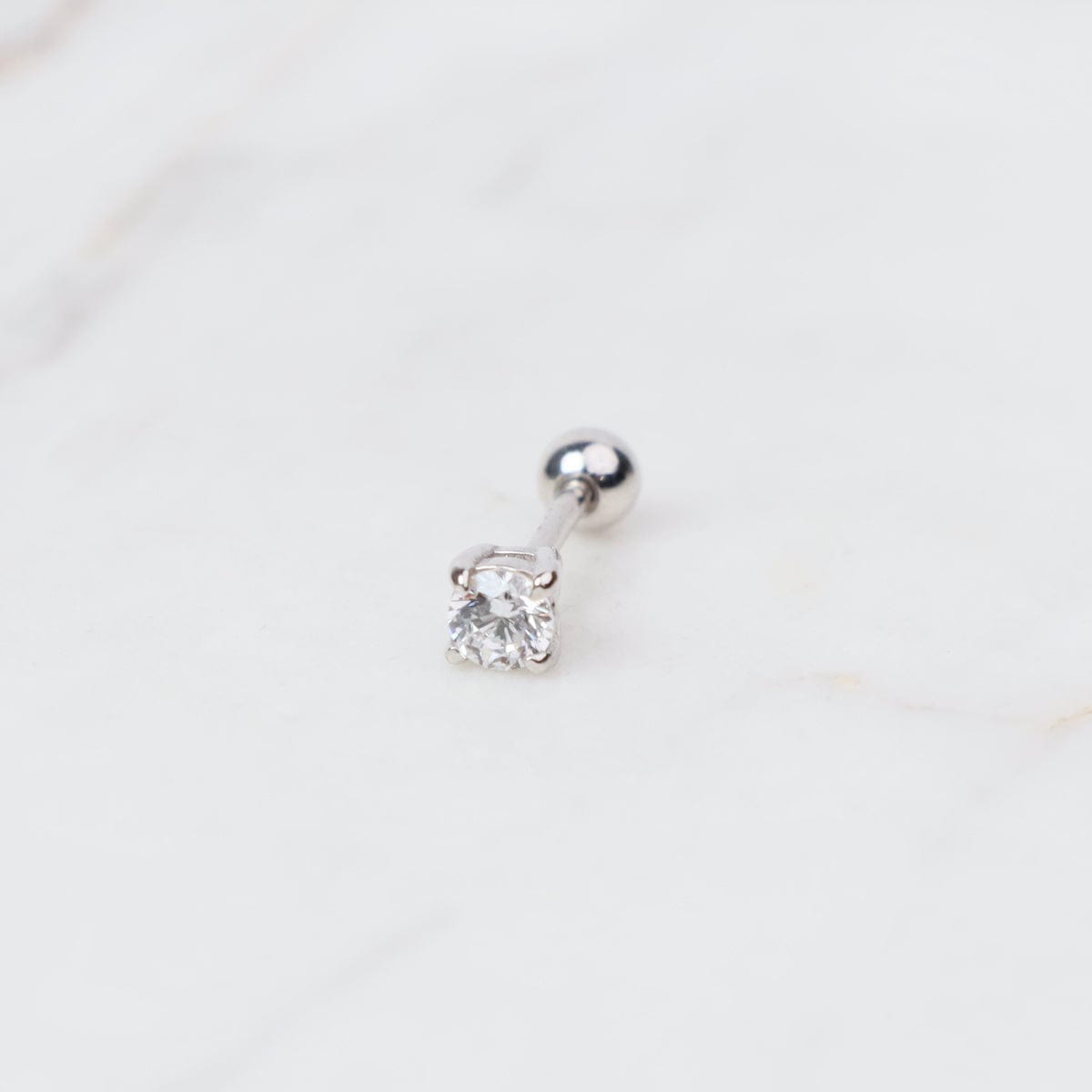 EAR Sterling Silver CZ 2mm Round Barbell Single Stud Earring