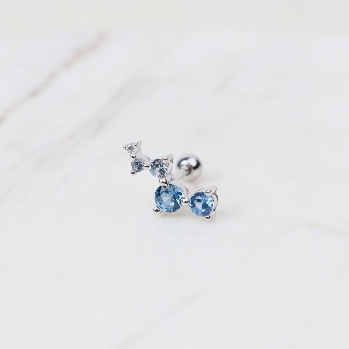 EAR Sterling Silver CZ Blue Ombre Arc Barbell Single Stud Earring
