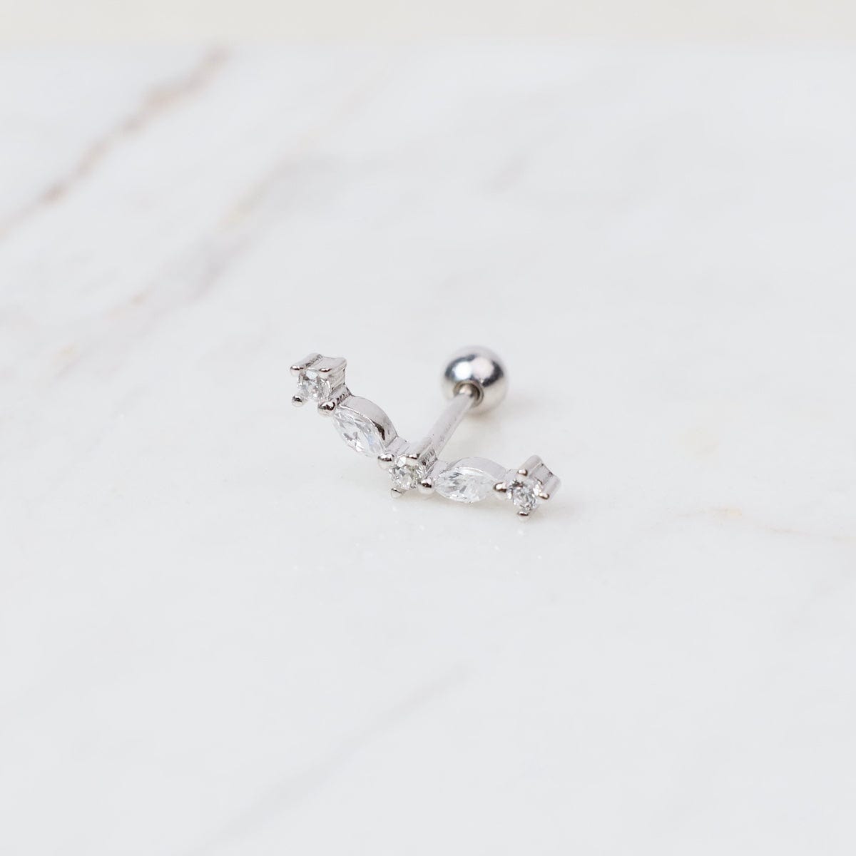 EAR Sterling Silver CZ Marquise & Round Arc Barbell Single Stud Earring