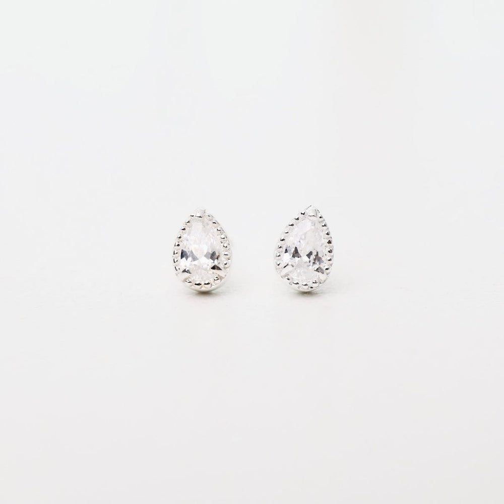 EAR Sterling Silver CZ Milgrain Edge Pear Studs