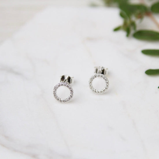 EAR Sterling Silver CZ Pave Circle Stud