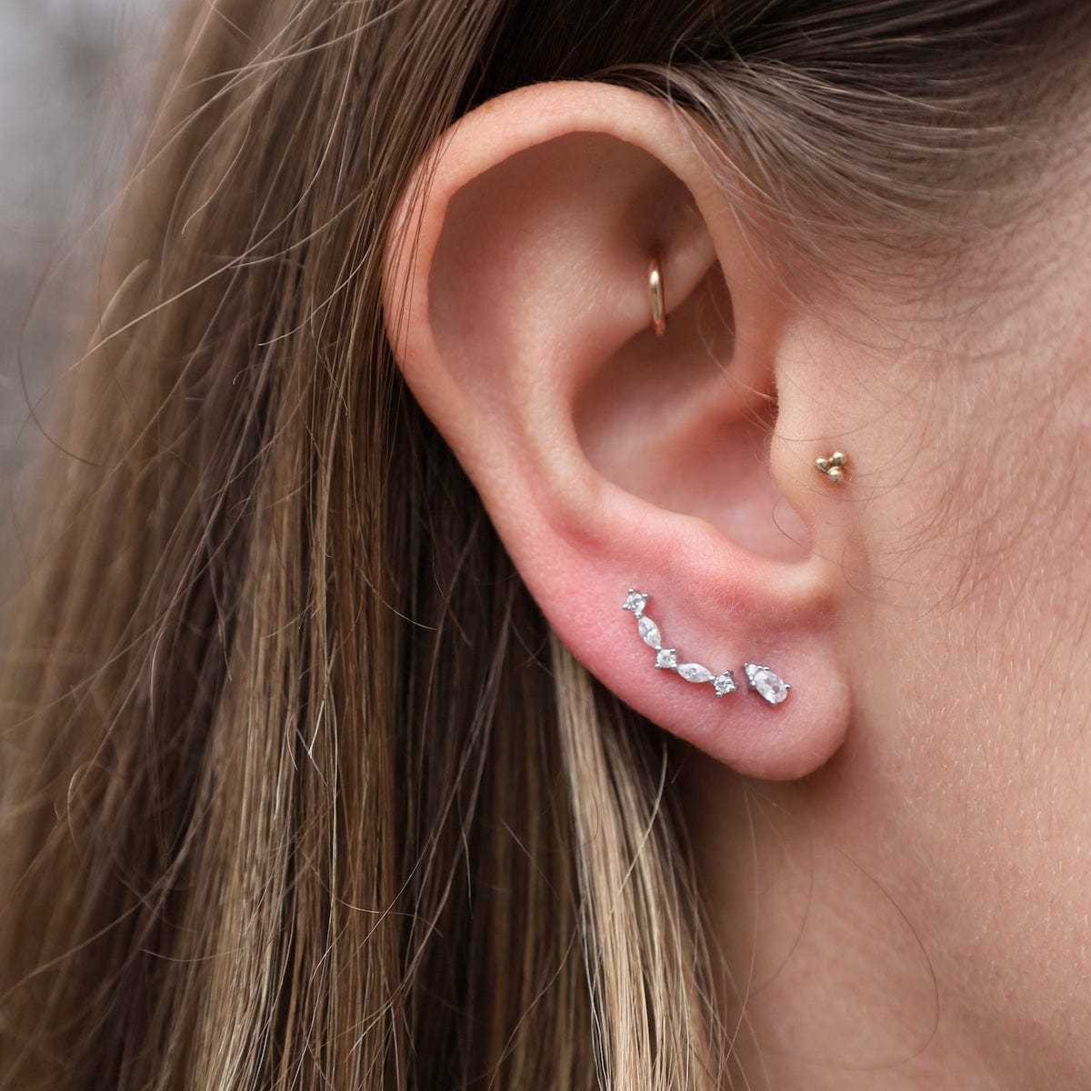 EAR Sterling Silver CZ Pear Shape Barbell Single Stud Earring